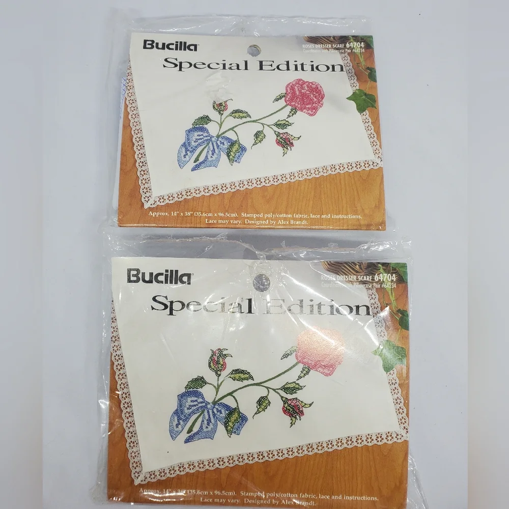 Bucilla Special Edition Elegant Rose Dresser Scarf #64828 Lot Of 2 New